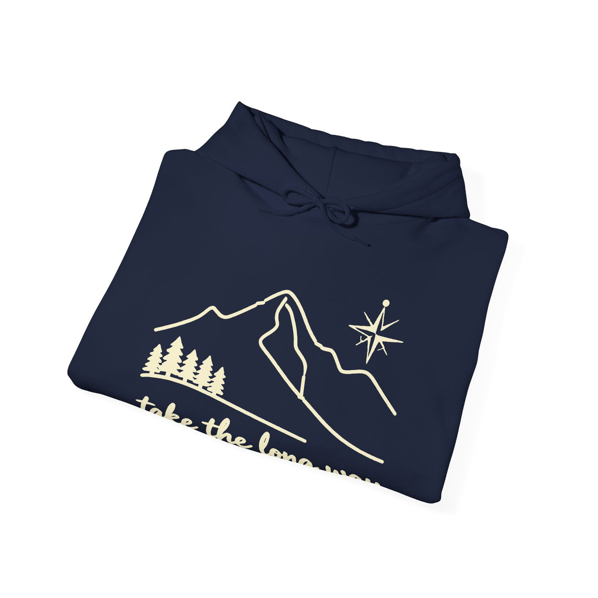 Take The Long Way Trail Line-Art Hoodie - Earthy Olive Adventure Graphic