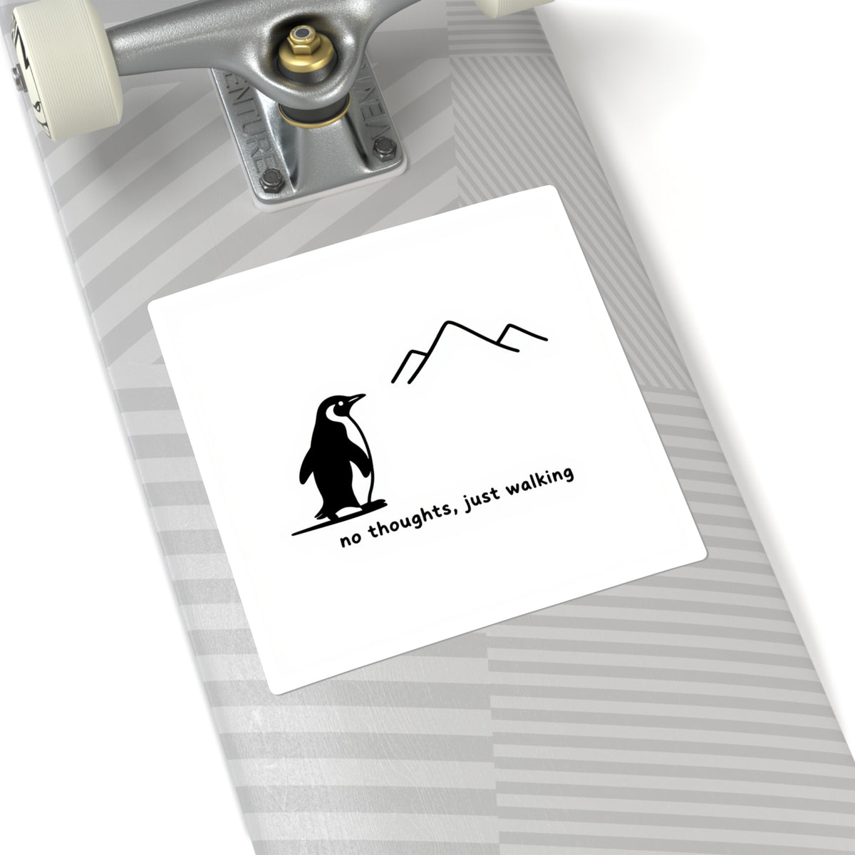 No Thoughts Just Walking Penguin Sticker - Minimalist Line Art Decal