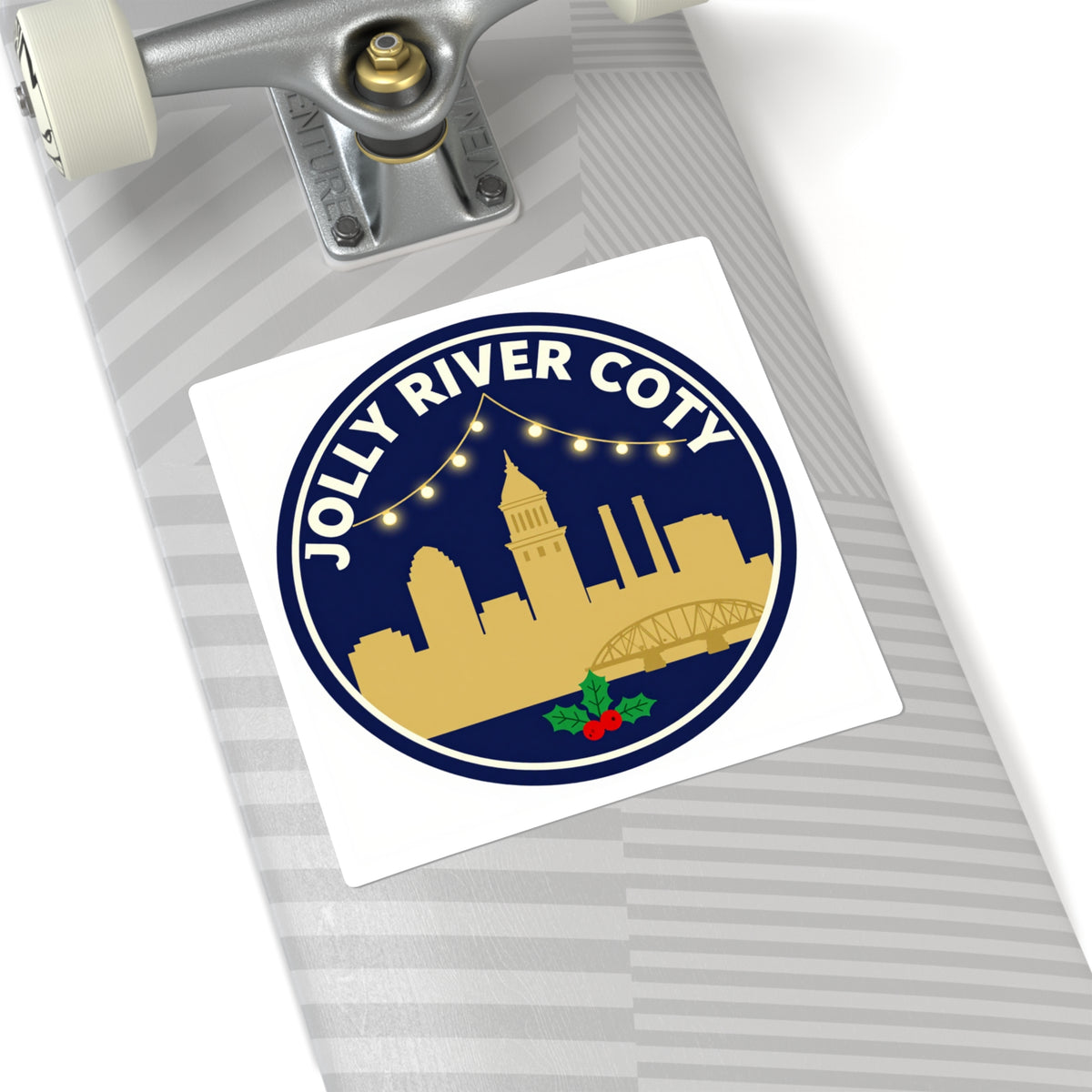 'Jolly River City' Richmond Skyline Holiday Sticker, 3in Kiss-Cut