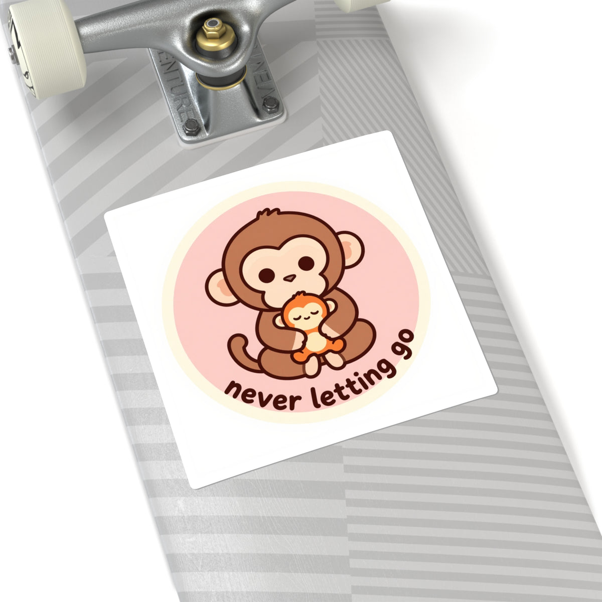 Baby Monkey Hugging Plush Toy Sticker - 'Never Letting Go' 3in