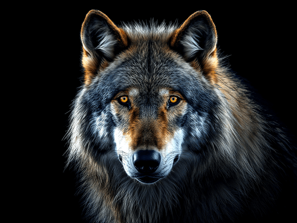 Grey wolf head portrait pier