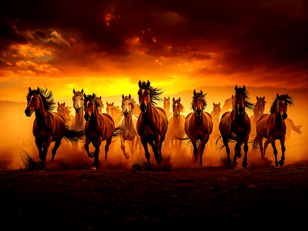 Herd of wild horses gallopin