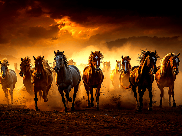 Herd of wild horses gallopin