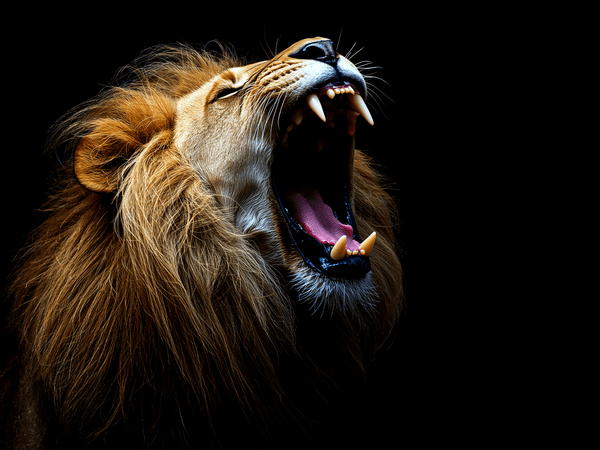 Male lion midroar mouth open