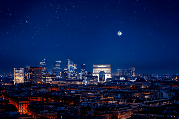 Paris France Skyline At Nigh