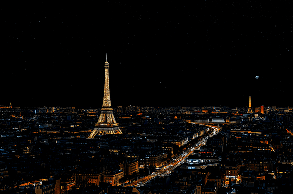 Paris France skyline at nigh
