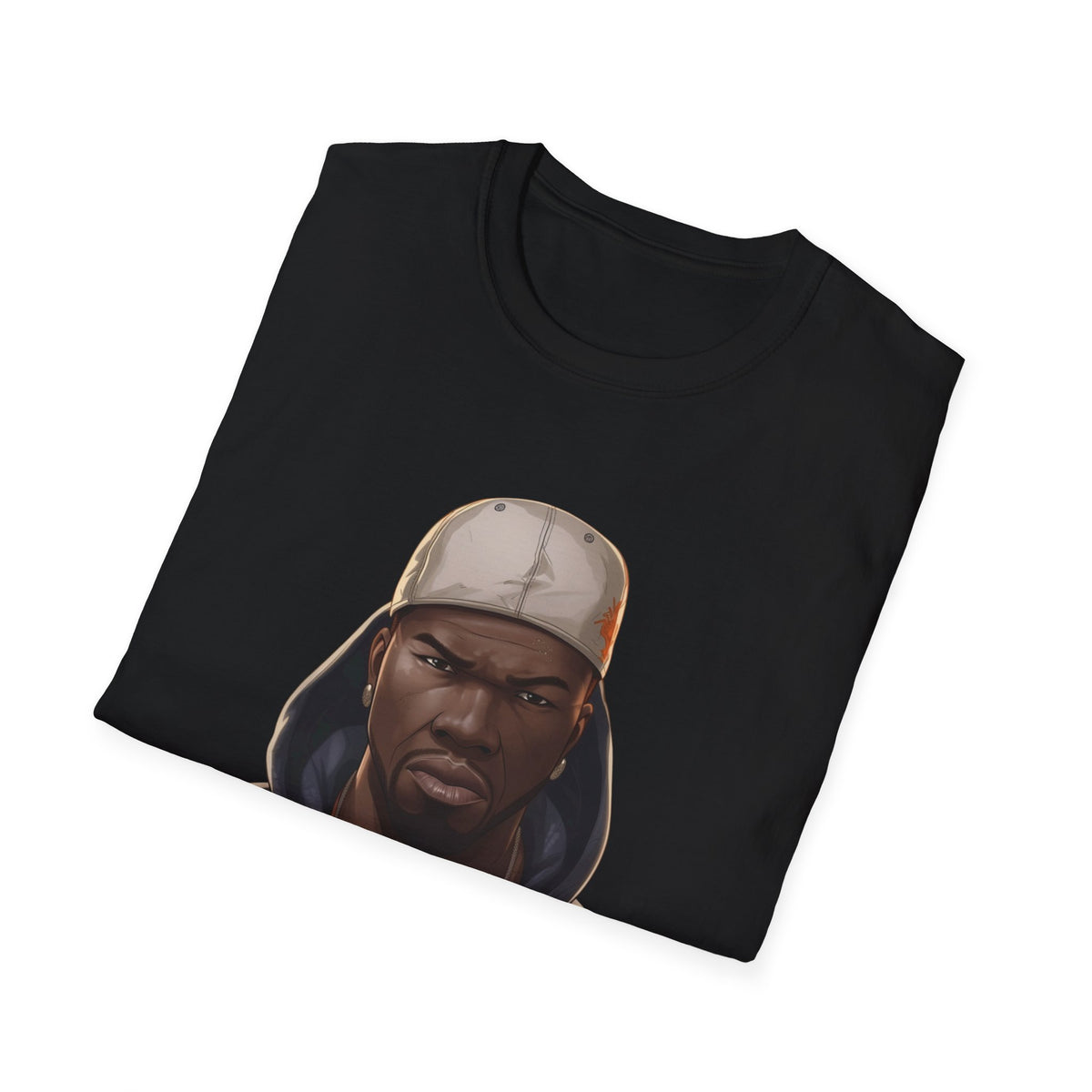 Hip Hop Artist Cartoon Portrait Graphic Tee, Black Streetwear Shirt