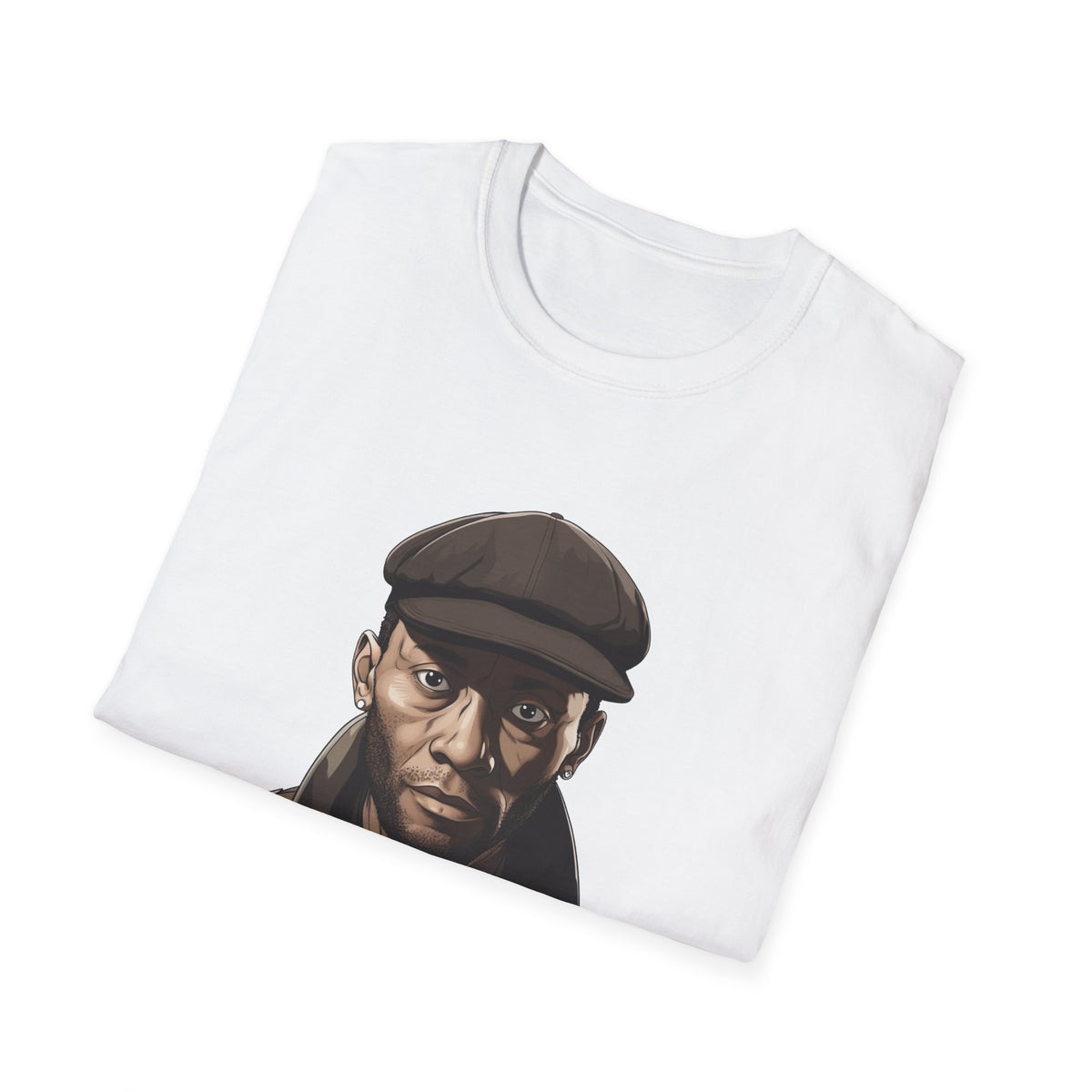 Hip Hop Portrait Newsboy Cap Graphic Tee, Black Streetwear Shirt