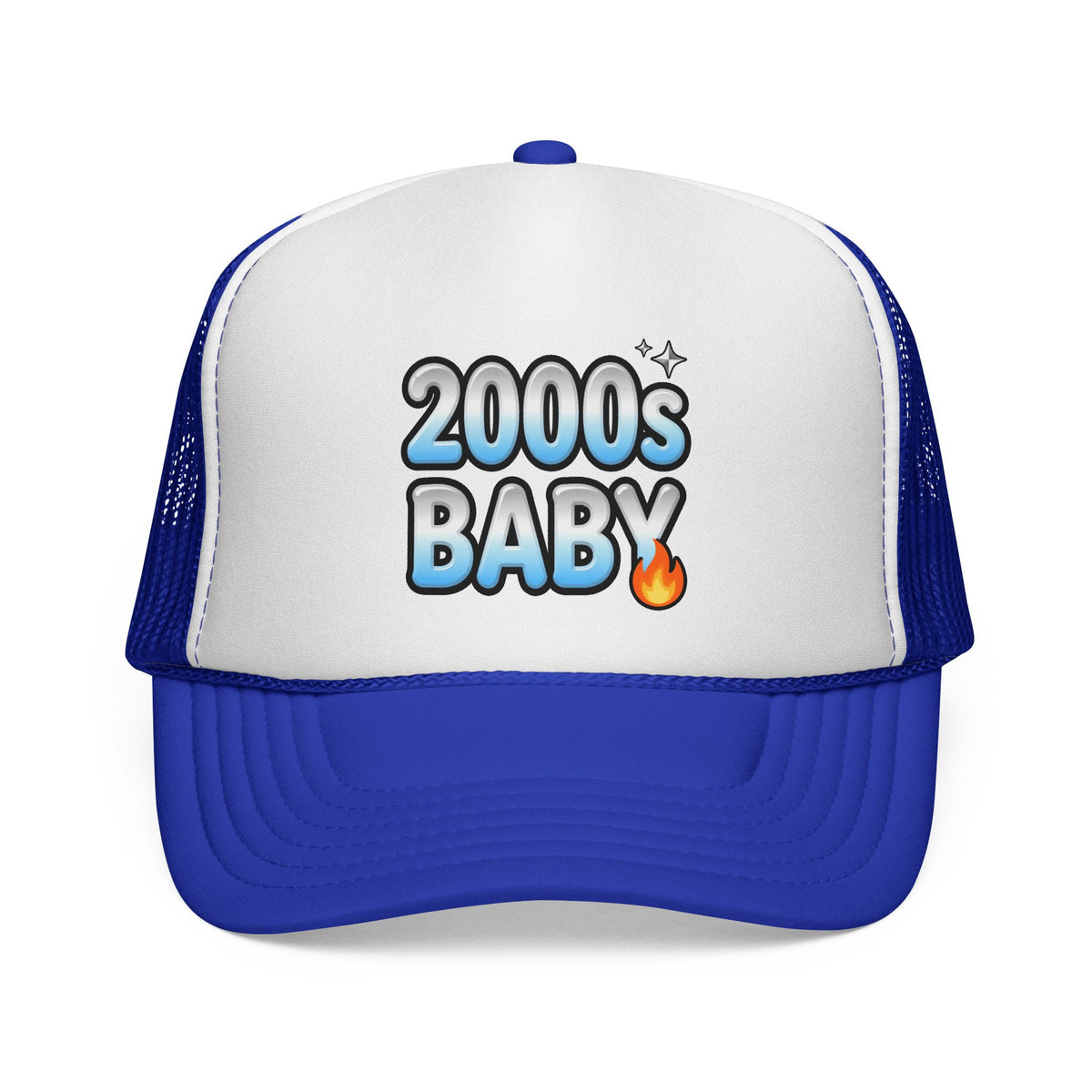 Y2K Bubble Bliss Trucker Hat - Chrome Gradient '2000s Baby' Graphic