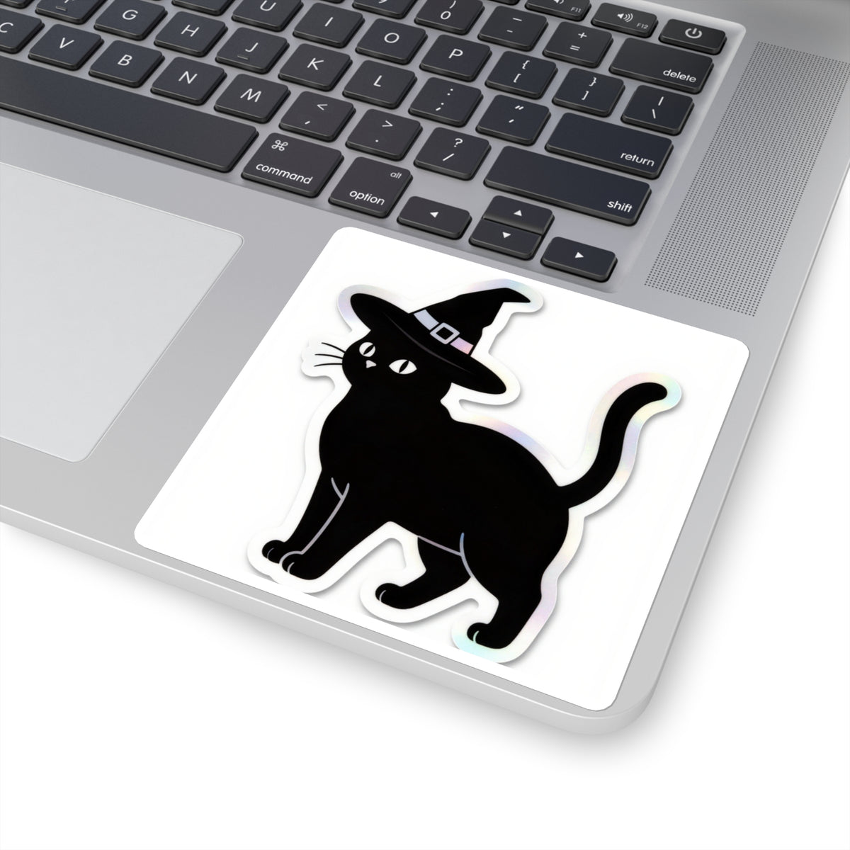 'Witch's Familiar' Holographic Black Cat Sticker, 4in Die-Cut