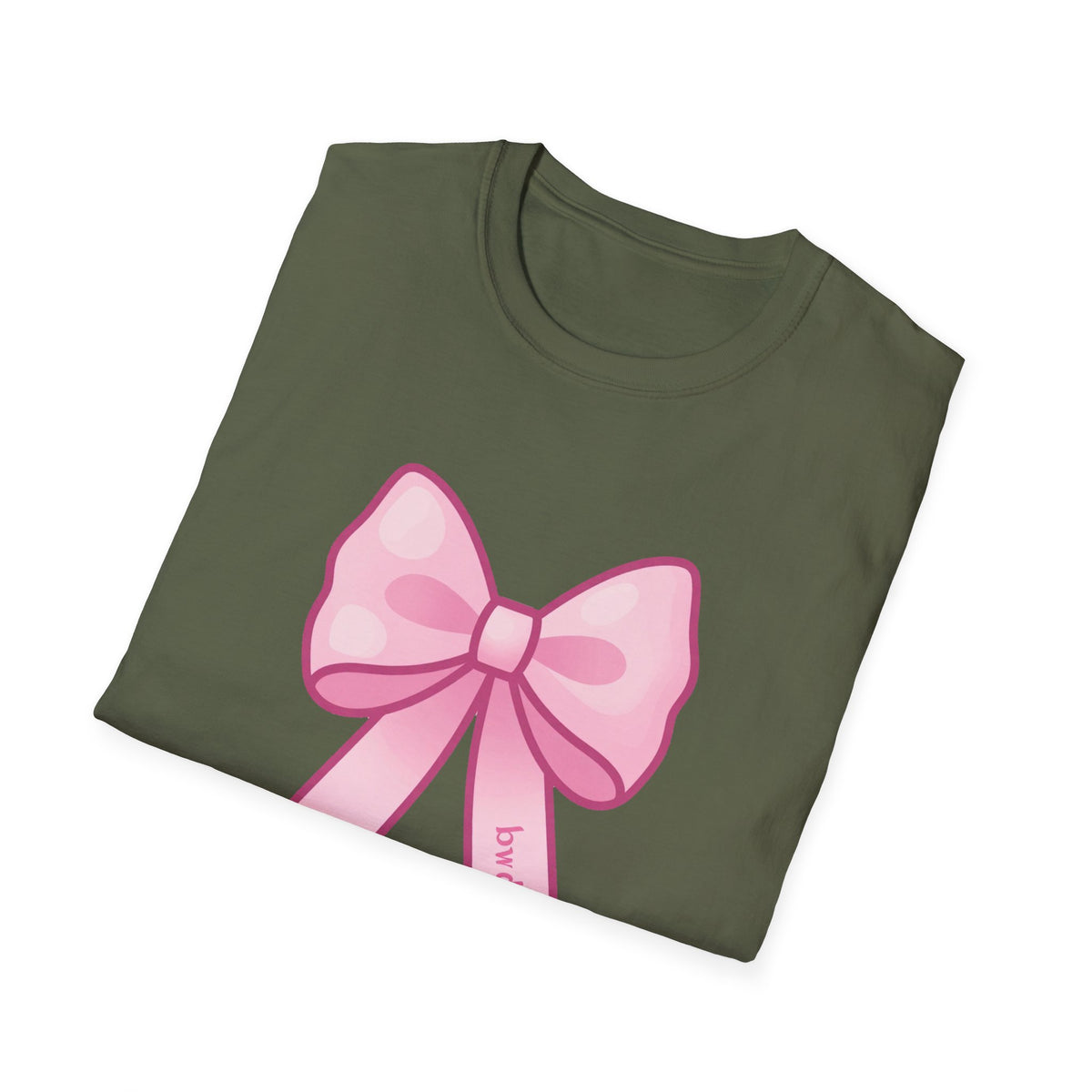 'Bow Down' Coquette Ribbon Bow DTF Tee, Pastel Pink Graphic