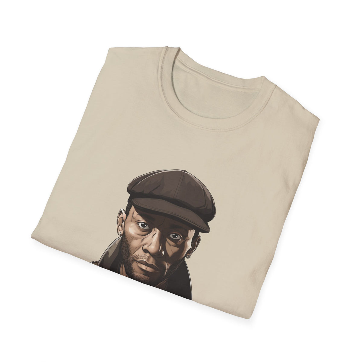 Hip Hop Portrait Newsboy Cap Graphic Tee, Black Streetwear Shirt