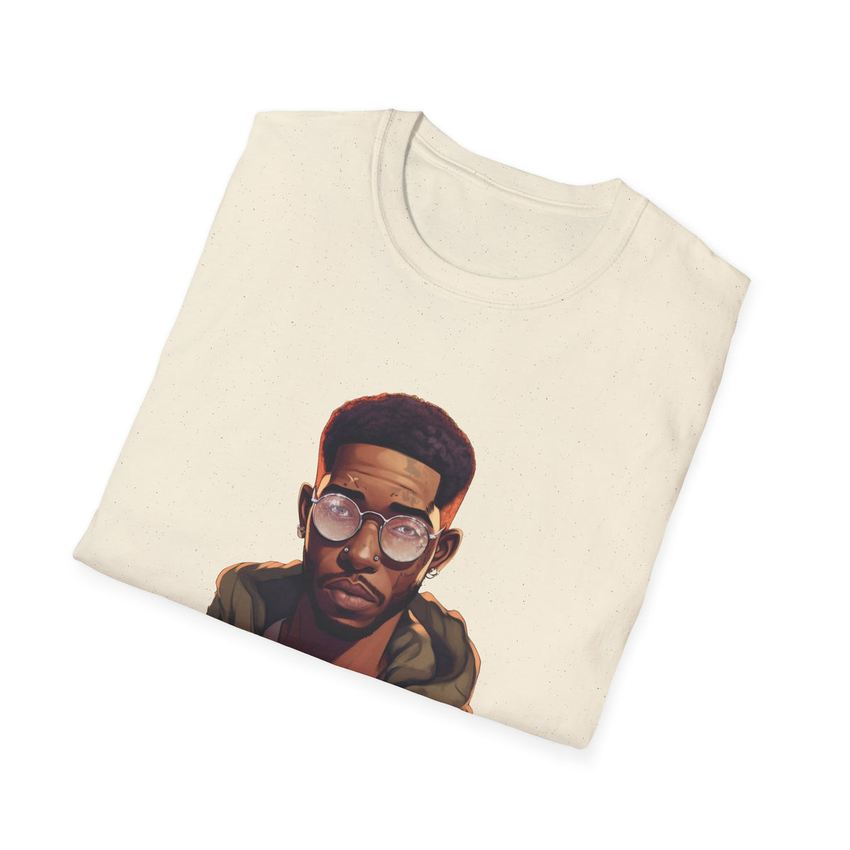 Urban Hip-Hop Character Graphic Tee, Round Glasses Portrait Print