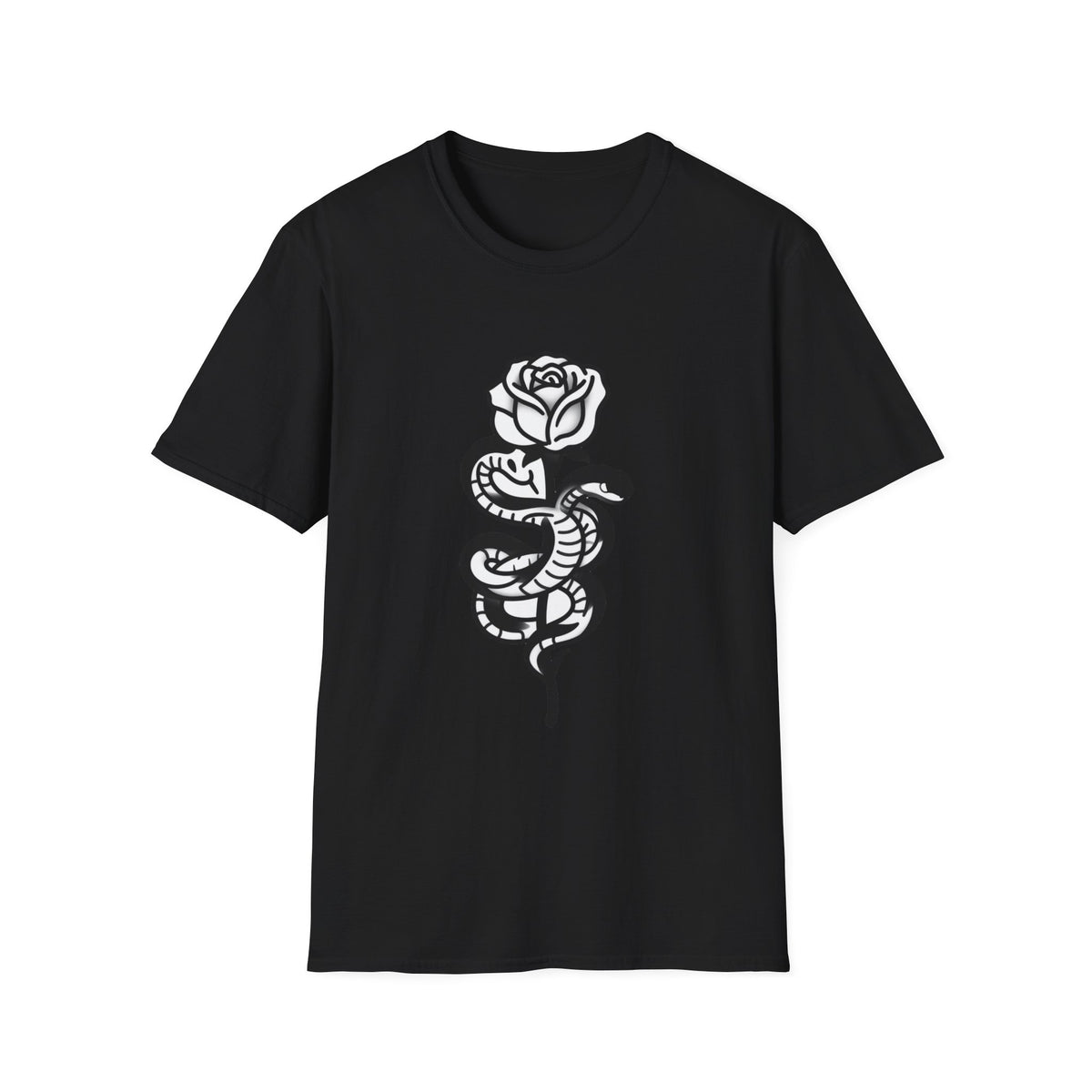 'Villain Era' Snake & Rose Line-Art Chest Print Tee, Black