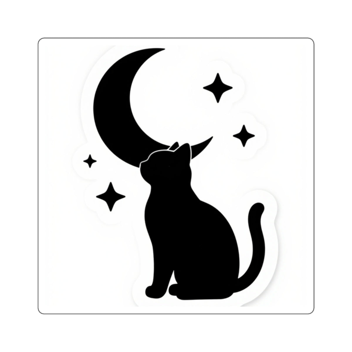 Black Cat & Crescent Moon Sticker, 3.5in Witchy Vinyl Decal