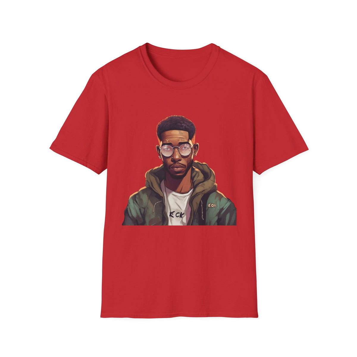 Urban Hip-Hop Character Graphic Tee, Round Glasses Portrait Print