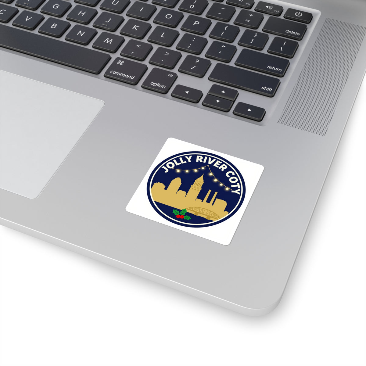 'Jolly River City' Richmond Skyline Holiday Sticker, 3in Kiss-Cut