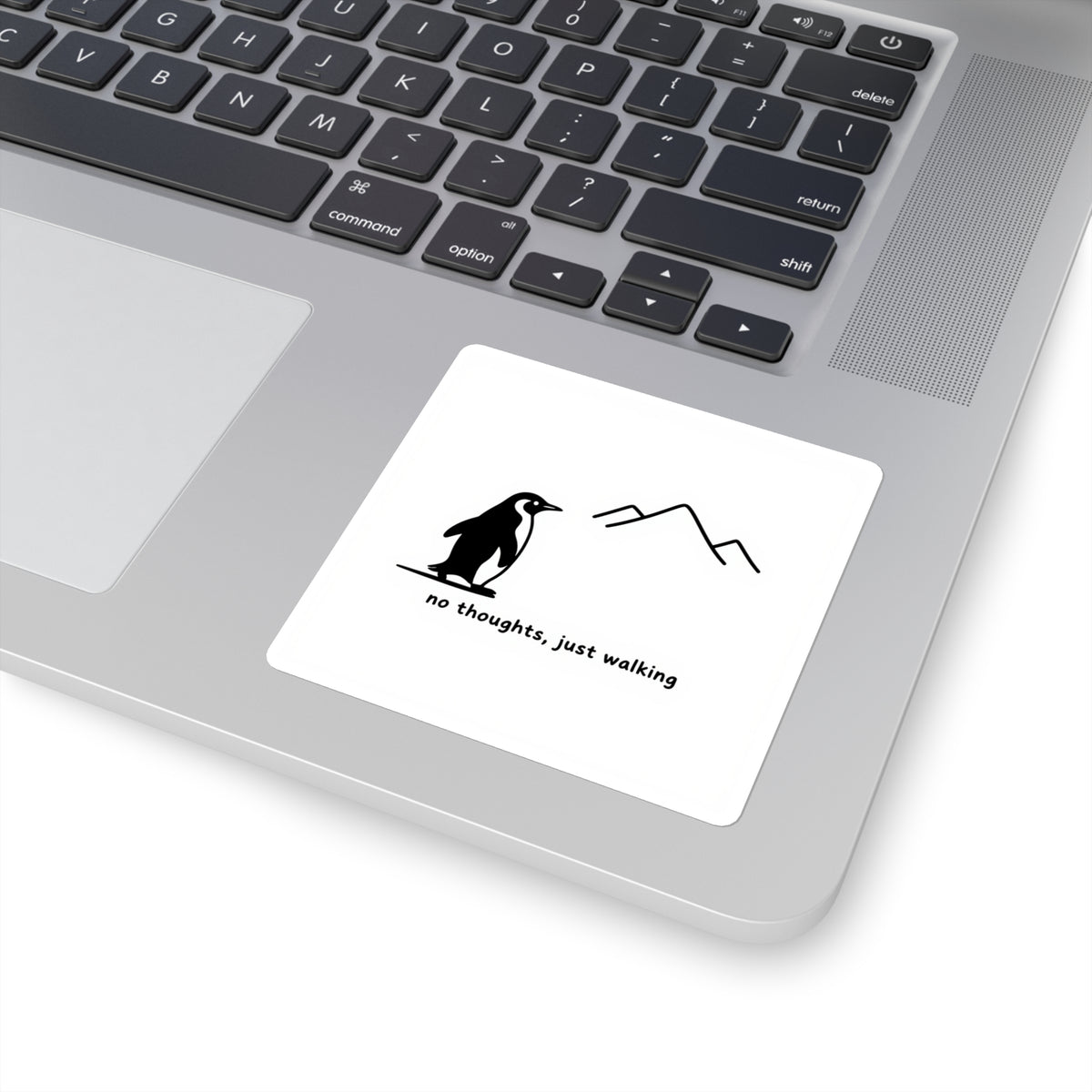 No Thoughts Just Walking Penguin Sticker - Minimalist Line Art Decal