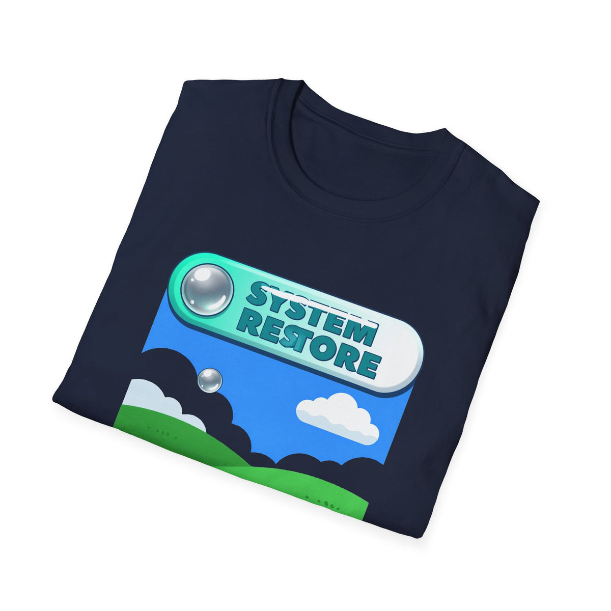 'System Restore' Frutiger Aero Graphic Tee, Y2K Chrome Nostalgia