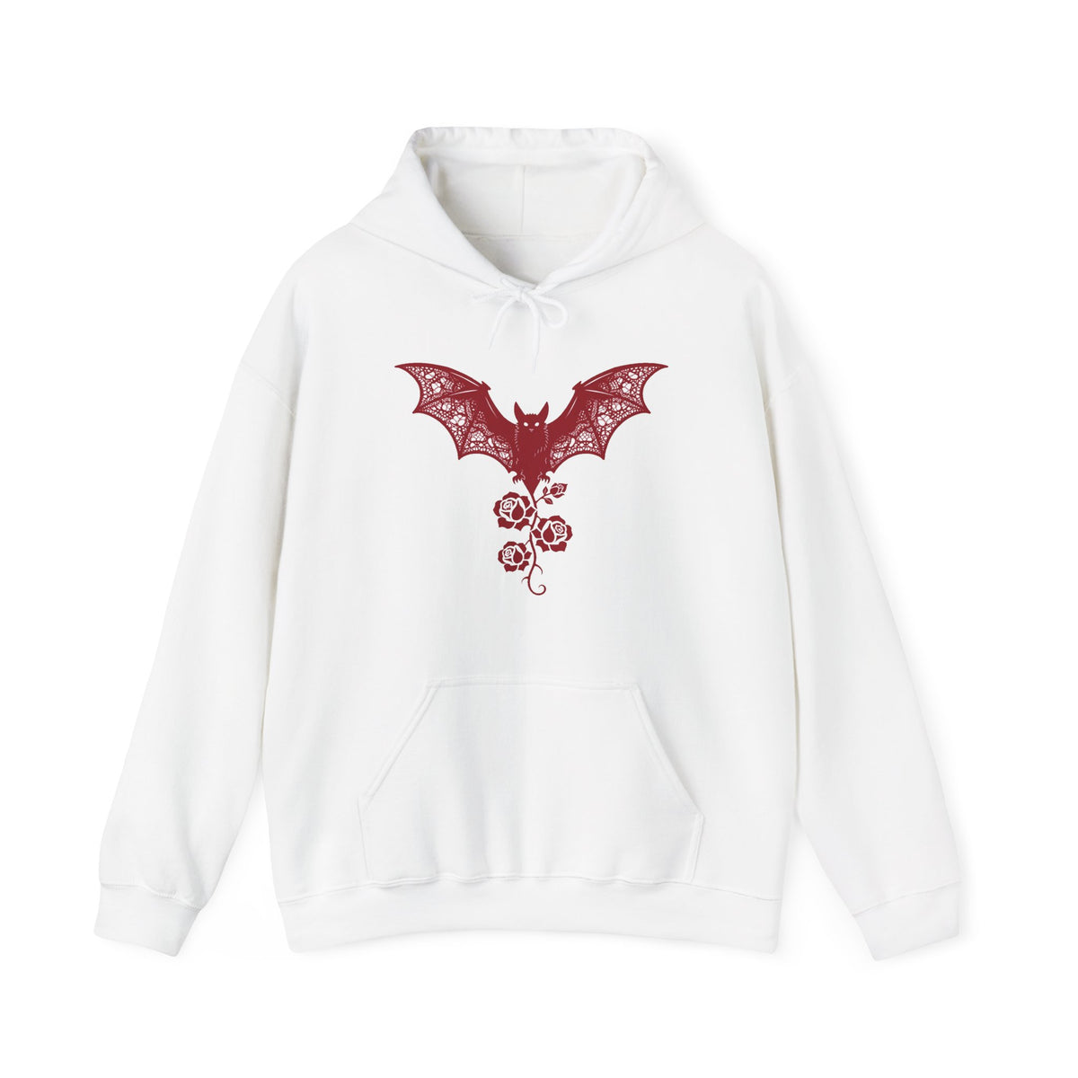 Crimson Lace Gothic Bat & Rose DTF Hoodie, Black Unisex