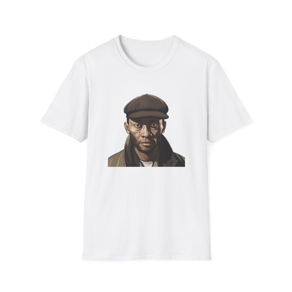Hip Hop Portrait Newsboy Cap Graphic Tee, Black Streetwear Shirt