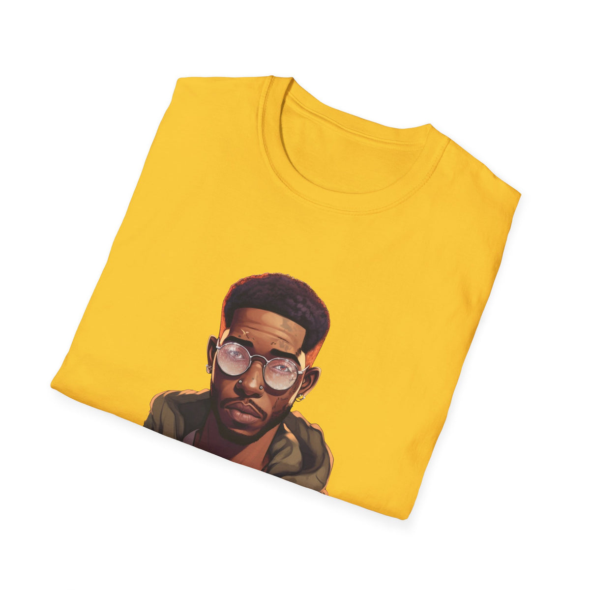 Urban Hip-Hop Character Graphic Tee, Round Glasses Portrait Print