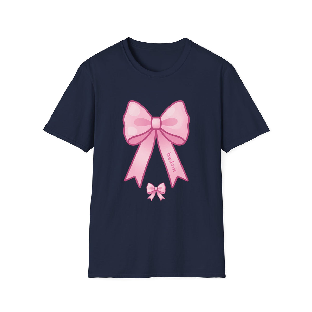 'Bow Down' Coquette Ribbon Bow DTF Tee, Pastel Pink Graphic