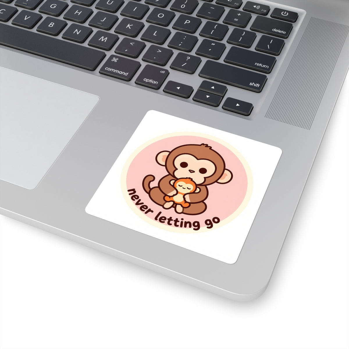 Baby Monkey Hugging Plush Toy Sticker - 'Never Letting Go' 3in