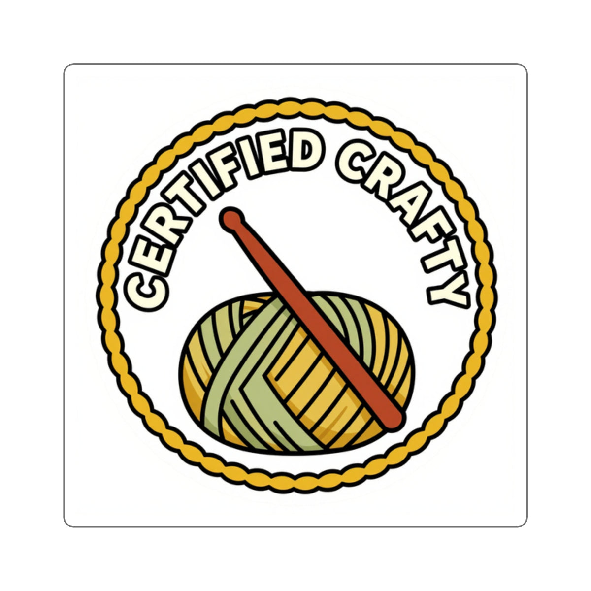 Certified Crafty Crochet Sticker - Yarn & Hook Die-Cut Vinyl Decal
