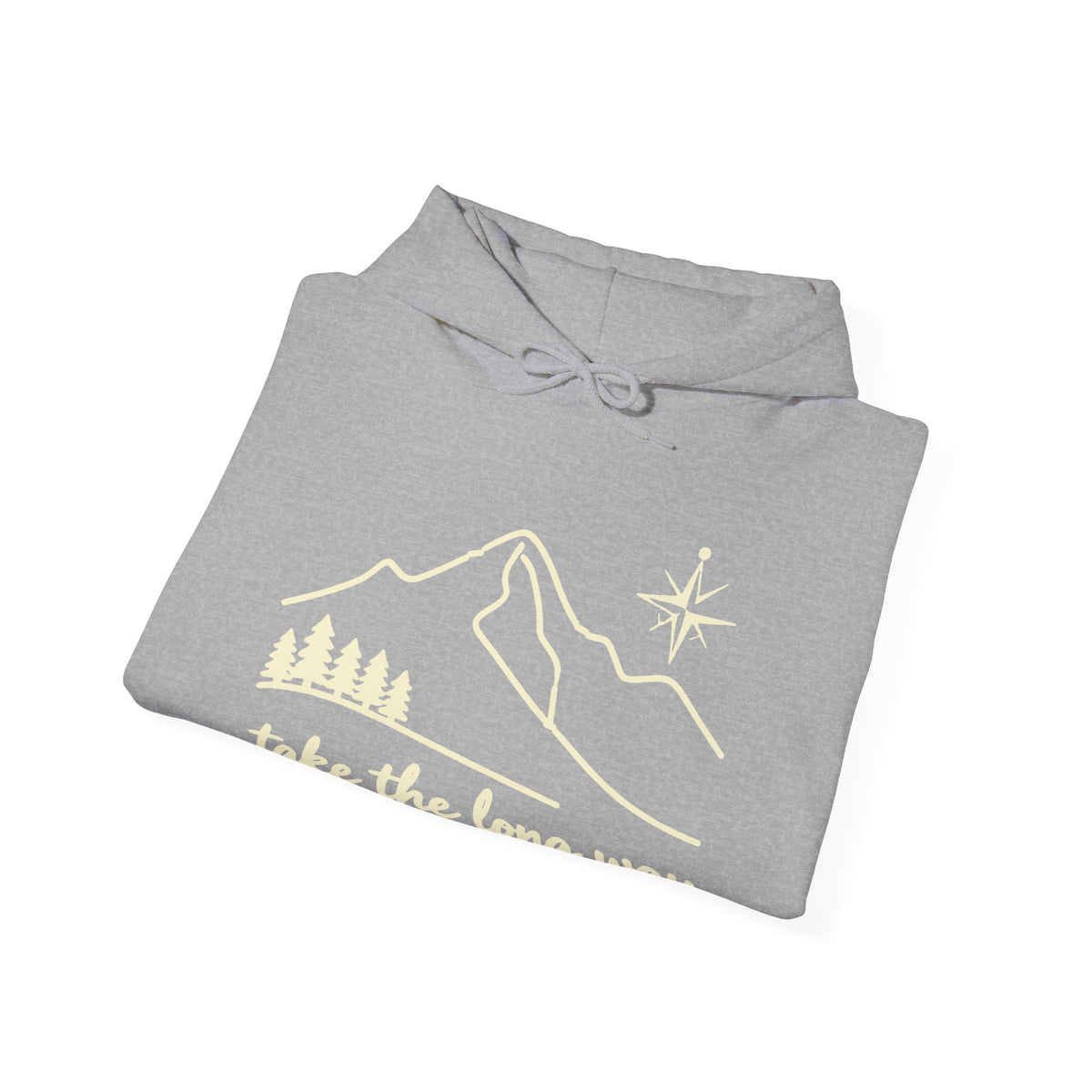 Take The Long Way Trail Line-Art Hoodie - Earthy Olive Adventure Graphic