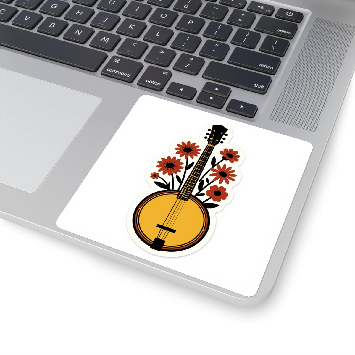 'Pickin' & Grinnin'' Banjo Sticker, 3in Folk-Art Bluegrass Decal