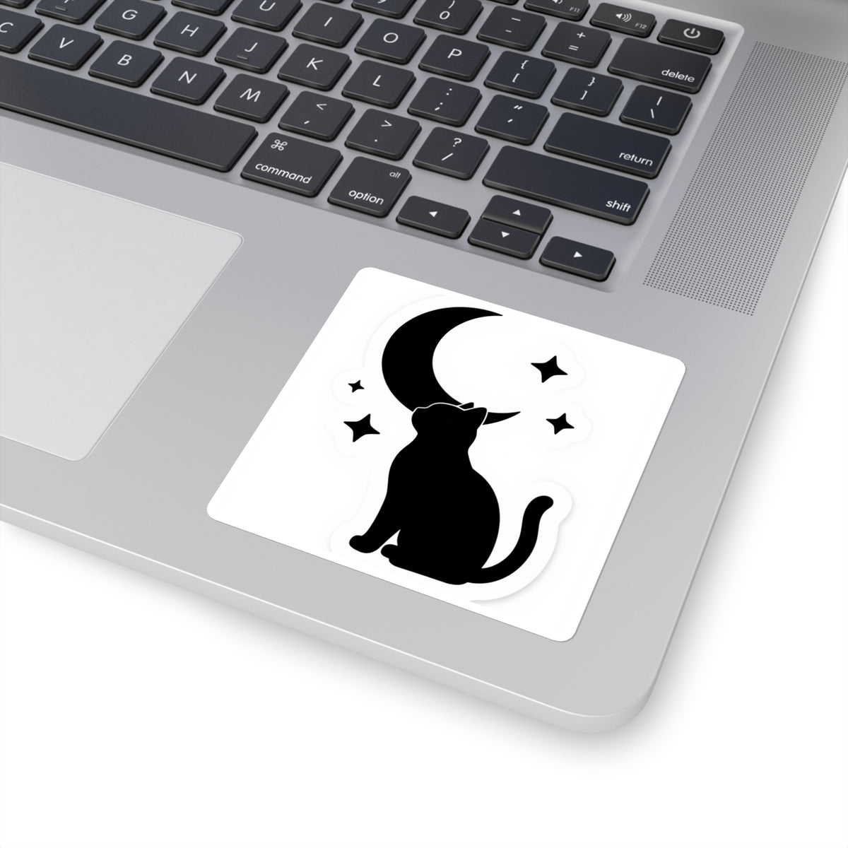 Black Cat & Crescent Moon Sticker, 3.5in Witchy Vinyl Decal