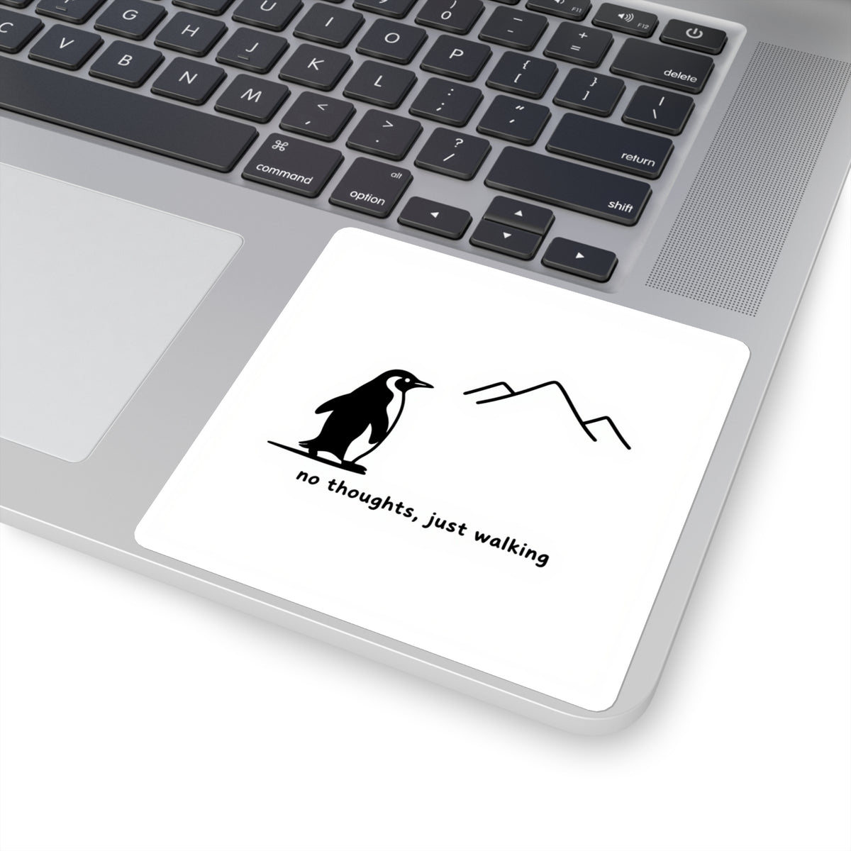 No Thoughts Just Walking Penguin Sticker - Minimalist Line Art Decal