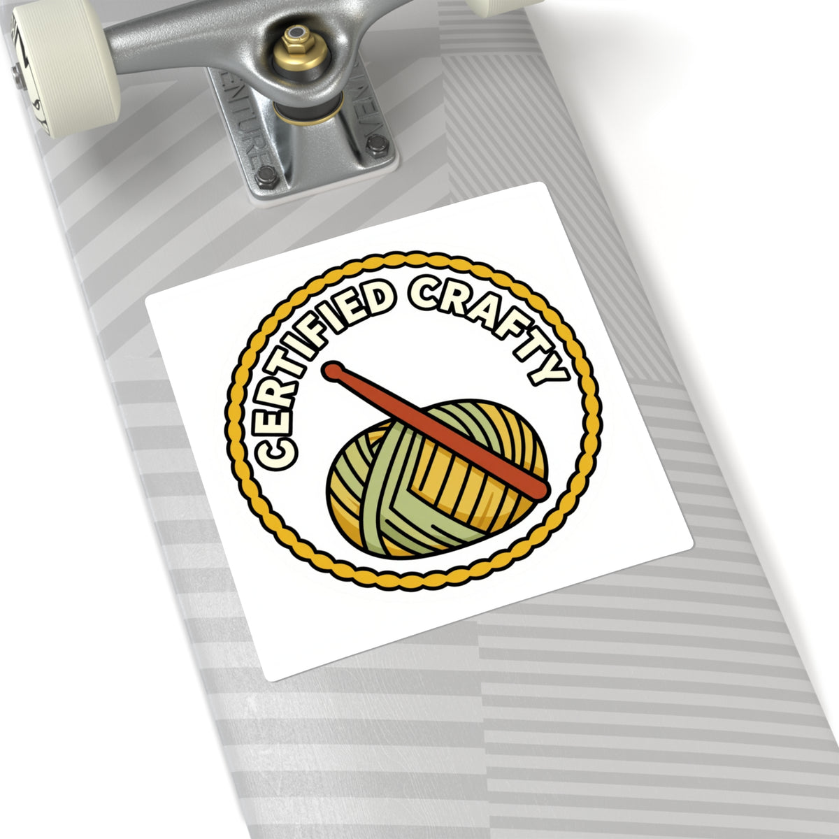 Certified Crafty Crochet Sticker - Yarn & Hook Die-Cut Vinyl Decal