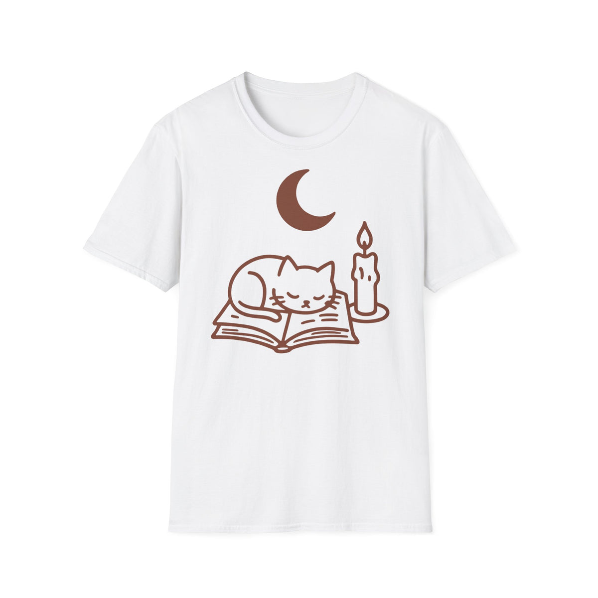 Dark Academia Book & Cat Line-Art Tee, Cozy Bookish Fall Graphic