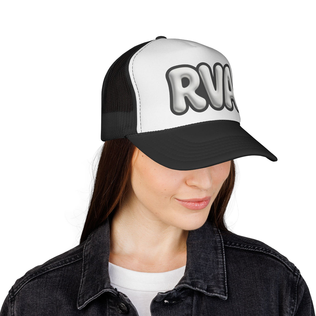 'RVA' Chrome Bubble Letter Trucker Hat, Y2K Snapback Cap