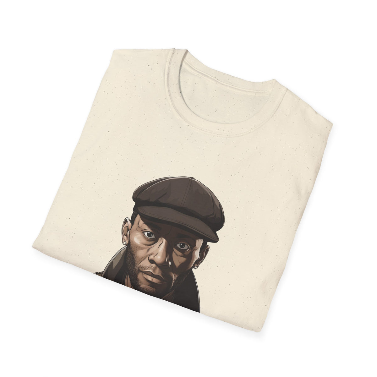 Hip Hop Portrait Newsboy Cap Graphic Tee, Black Streetwear Shirt