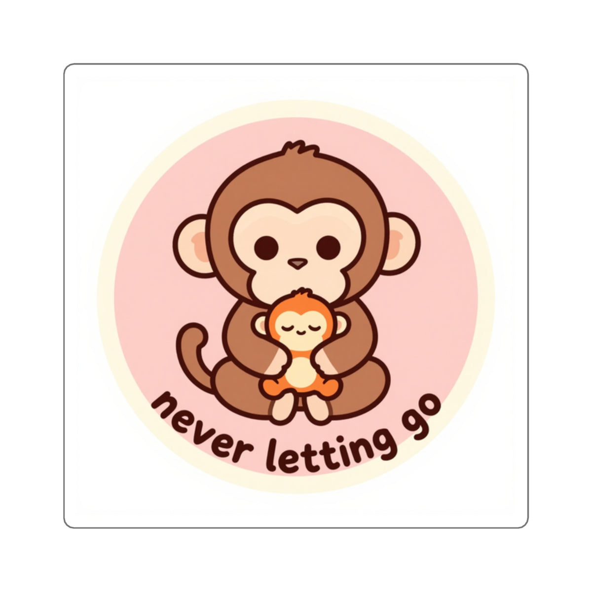 Baby Monkey Hugging Plush Toy Sticker - 'Never Letting Go' 3in