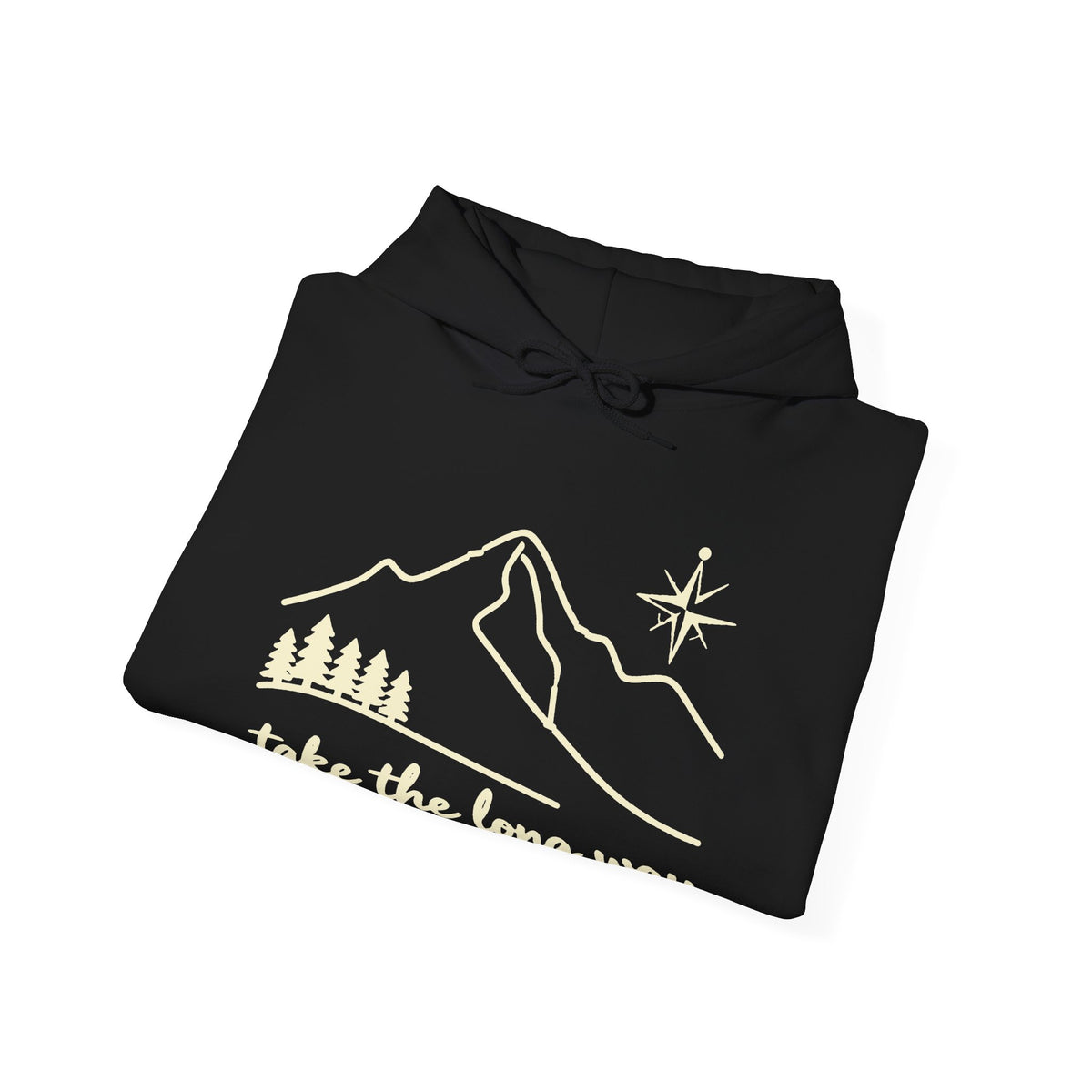 Take The Long Way Trail Line-Art Hoodie - Earthy Olive Adventure Graphic