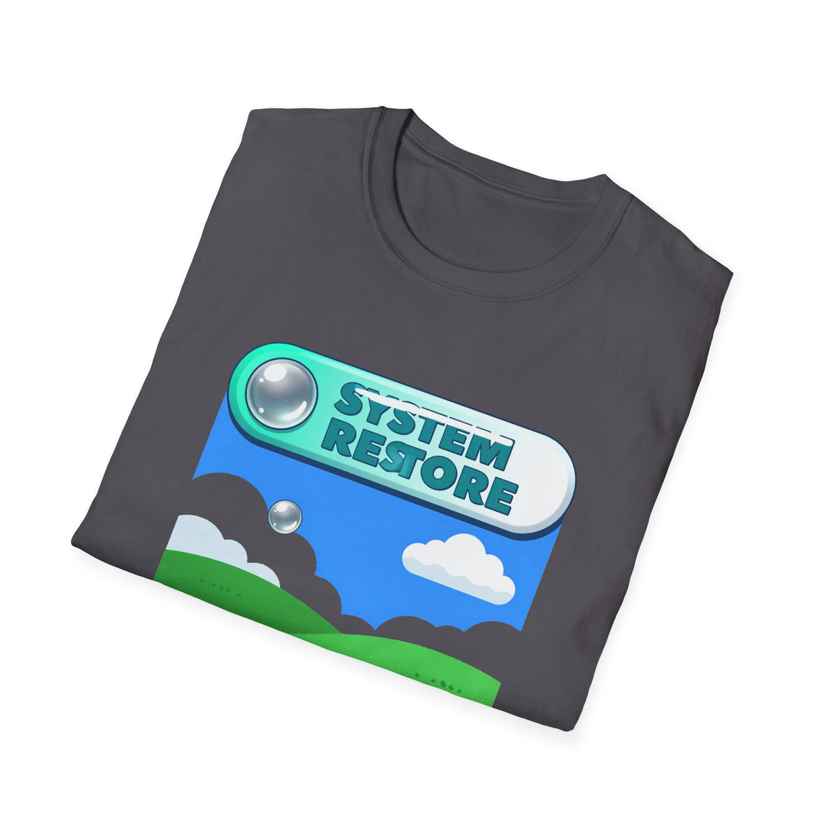 'System Restore' Frutiger Aero Graphic Tee, Y2K Chrome Nostalgia