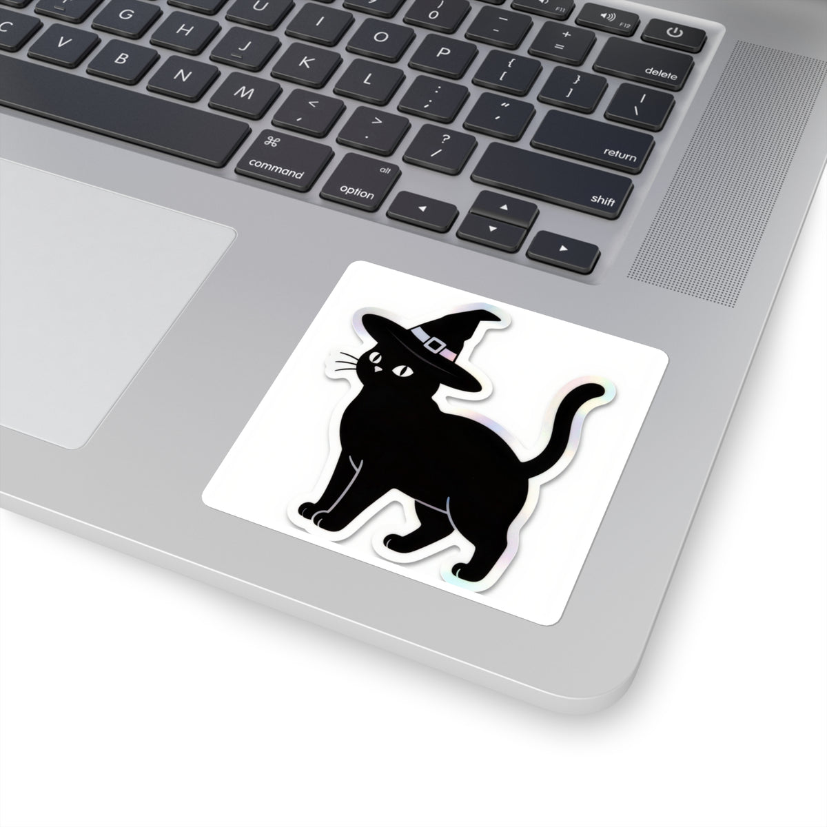 'Witch's Familiar' Holographic Black Cat Sticker, 4in Die-Cut