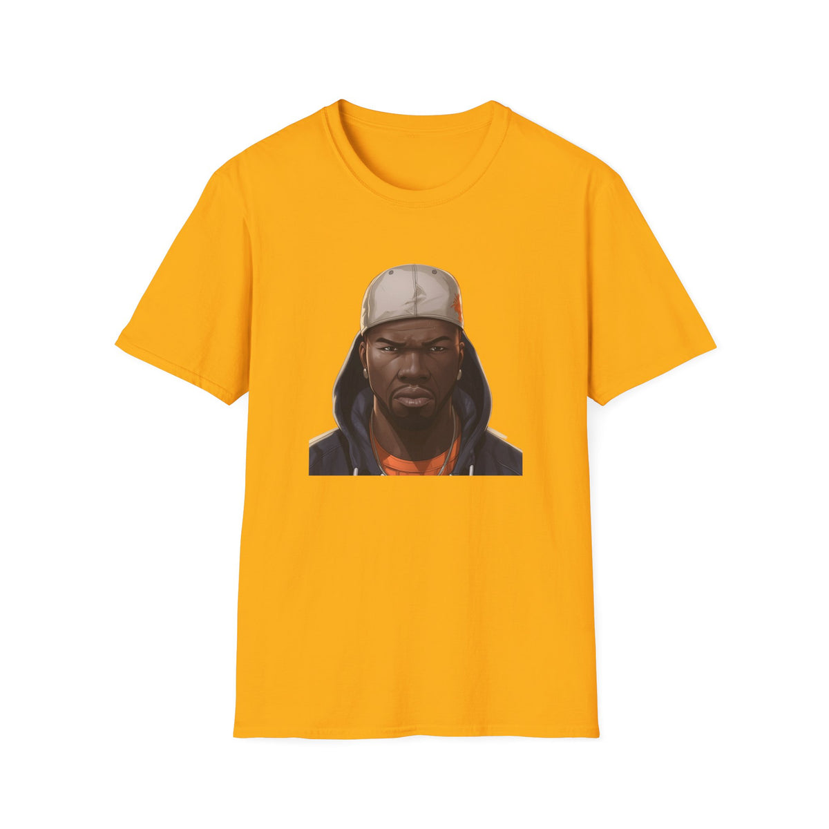 Hip Hop Artist Cartoon Portrait Graphic Tee, Black Streetwear Shirt
