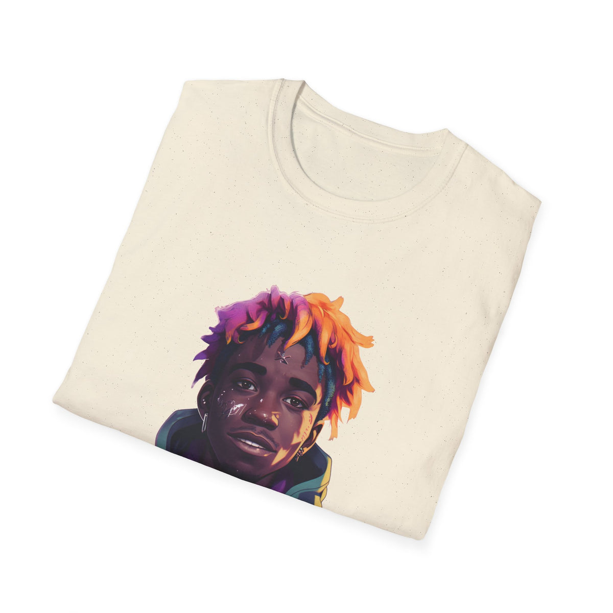 Urban Street Art Portrait Graphic Tee, Purple-Orange Hair Design