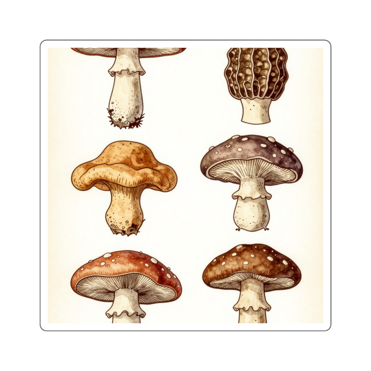 'Fungi Forage' Vintage Botanical Mushroom Sticker Sheet, 4x6in