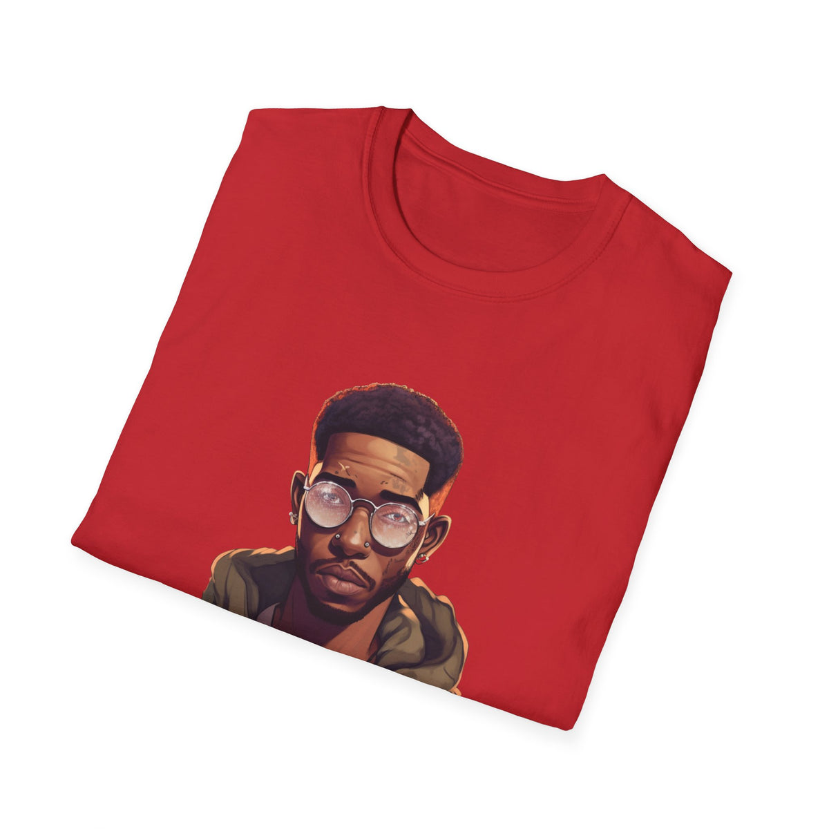 Urban Hip-Hop Character Graphic Tee, Round Glasses Portrait Print