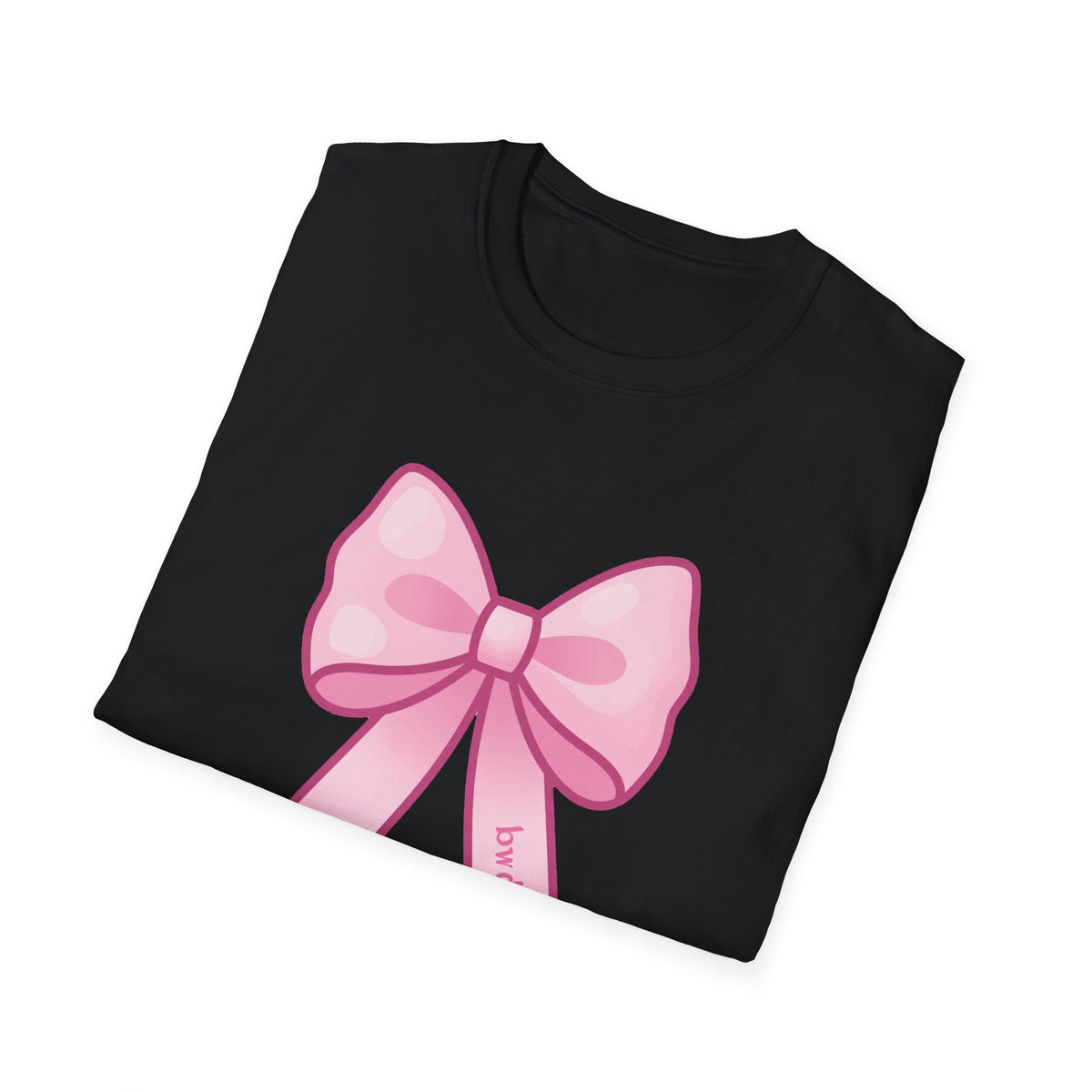'Bow Down' Coquette Ribbon Bow DTF Tee, Pastel Pink Graphic