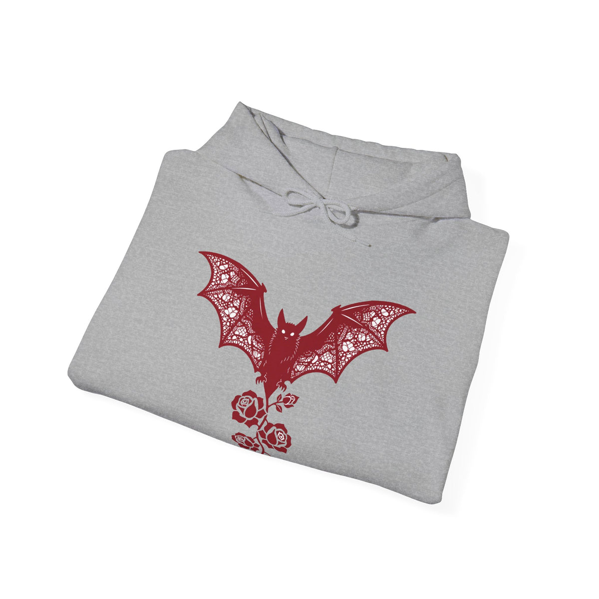 Crimson Lace Gothic Bat & Rose DTF Hoodie, Black Unisex