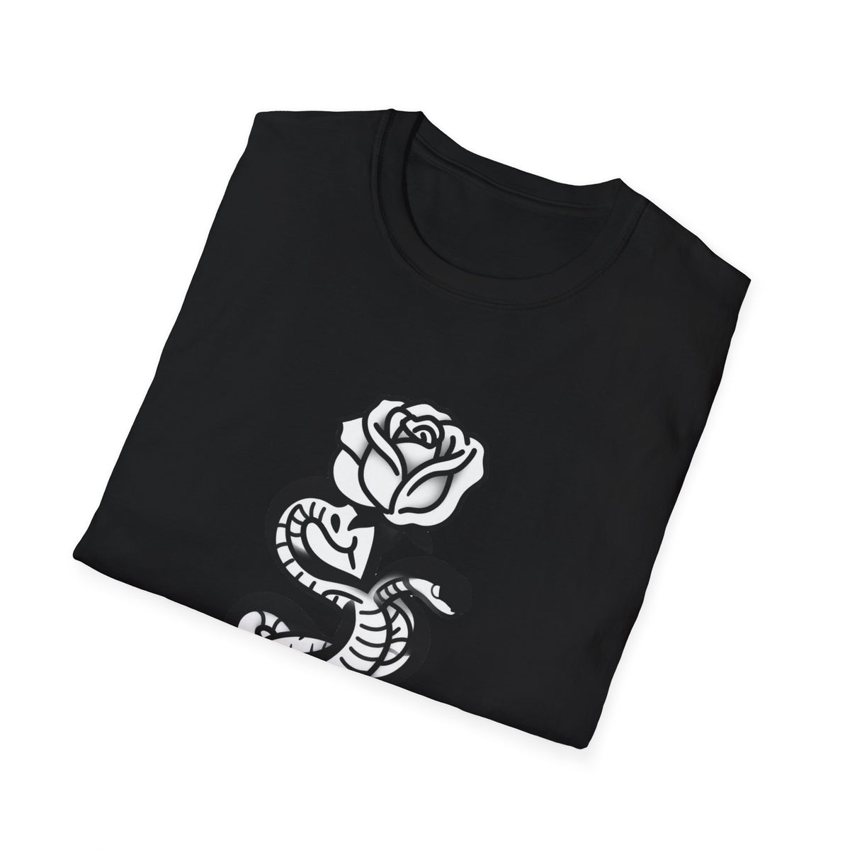 'Villain Era' Snake & Rose Line-Art Chest Print Tee, Black