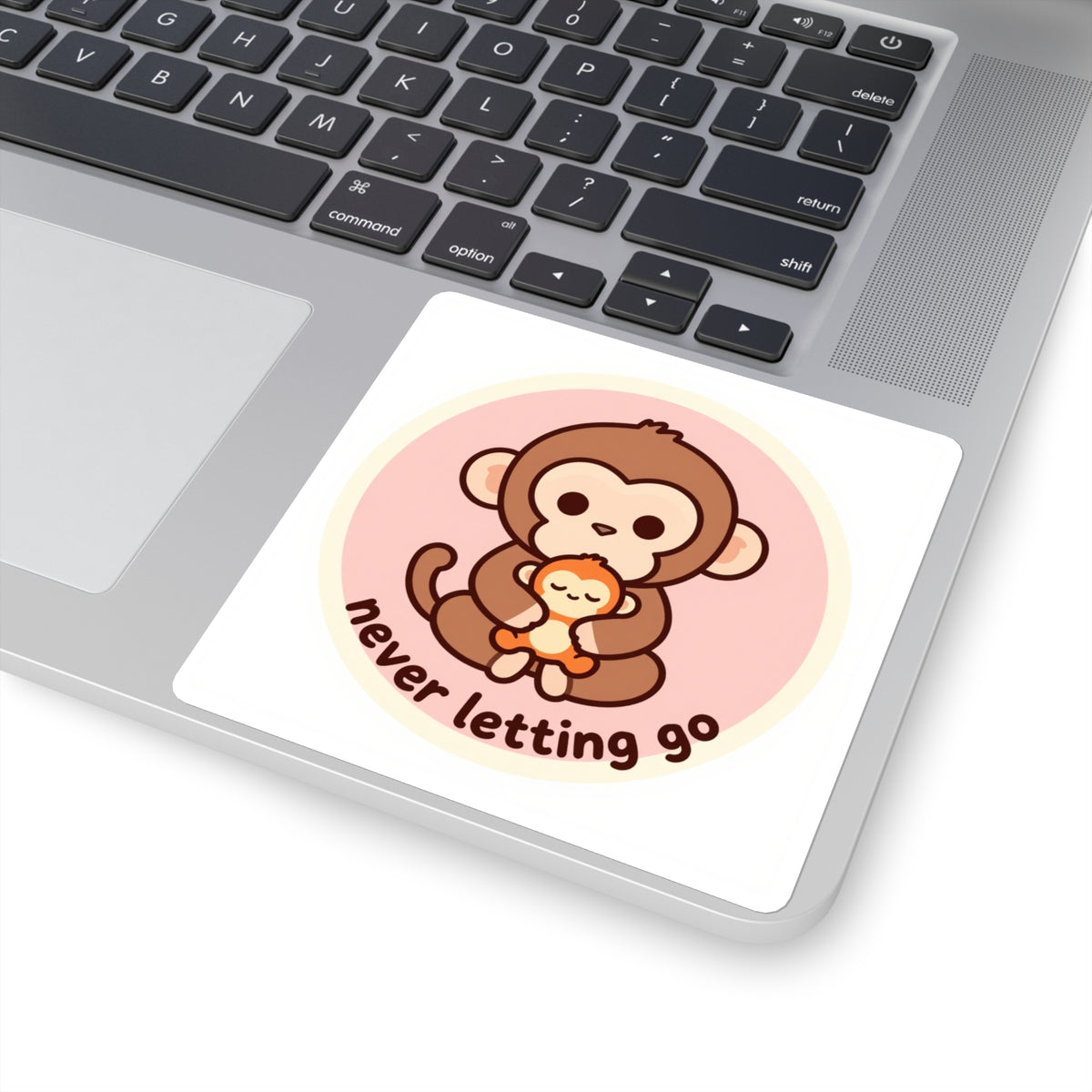 Baby Monkey Hugging Plush Toy Sticker - 'Never Letting Go' 3in