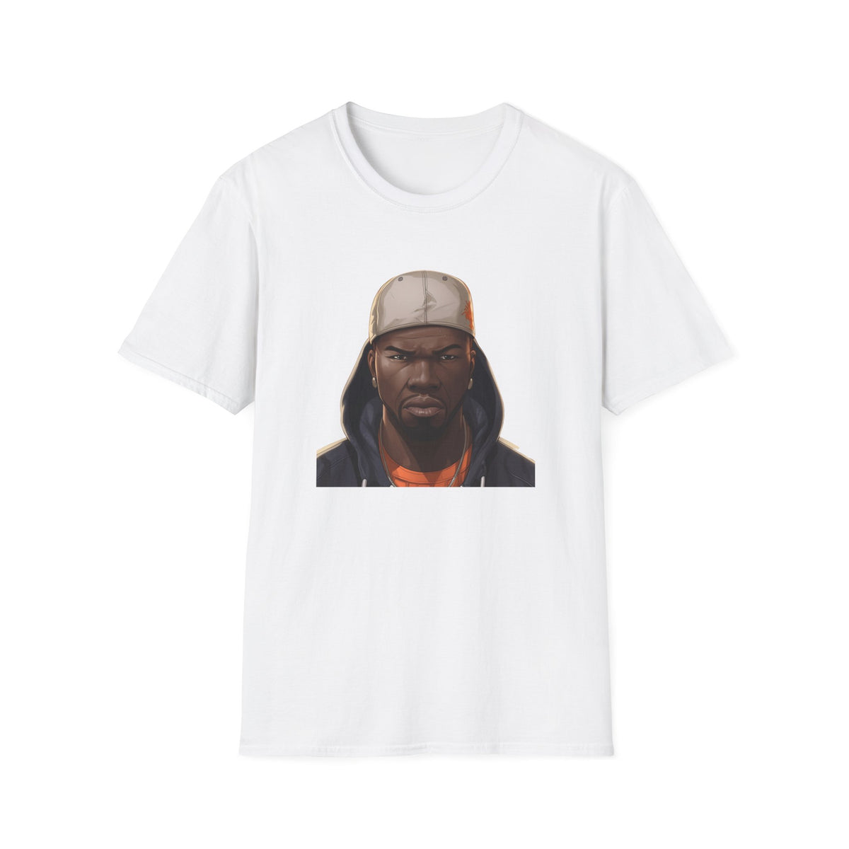 Hip Hop Artist Cartoon Portrait Graphic Tee, Black Streetwear Shirt